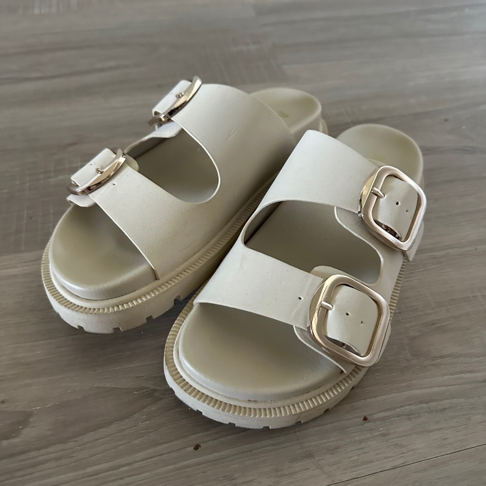 MIA Cream Sandals with Gold Buckles